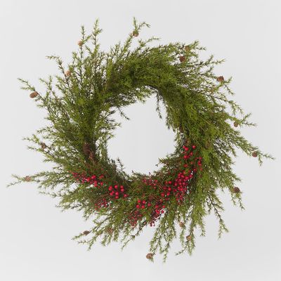 Pine Needle & Red Berry Wreath 90cm