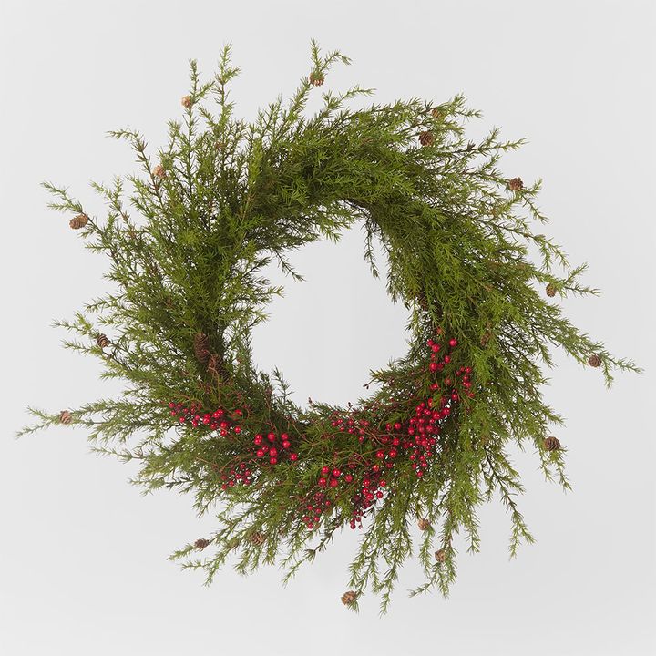 Pine Needle & Red Berry Wreath 90cm