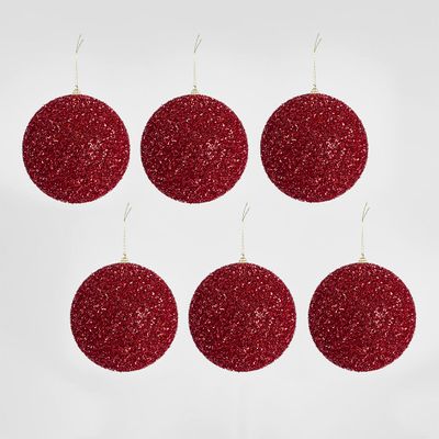 Tinsel Bauble Red - Set of 6