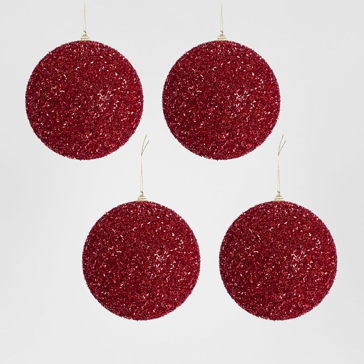 Tinsel Bauble Red - Set of 4