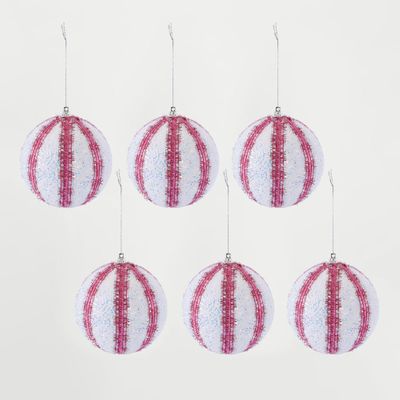 Candy Stripe Bauble Pink Set of 6