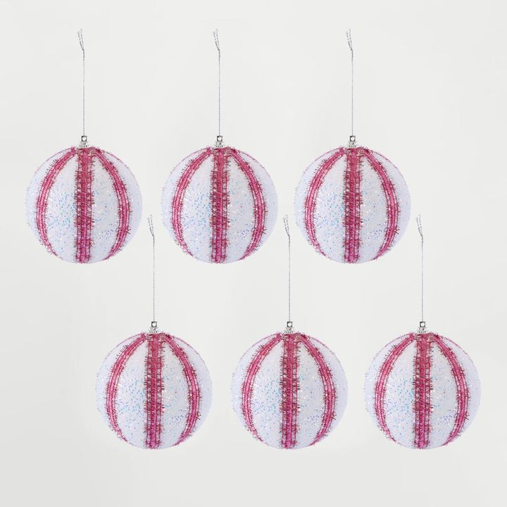 Candy Stripe Bauble Pink Set of 6