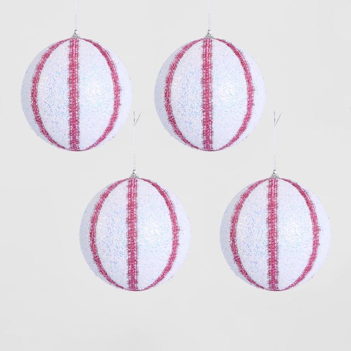 Candy Stripe Bauble Pink Set of 4