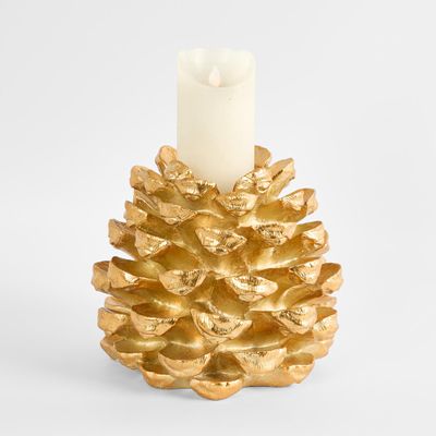 Gold Foil Pinecone Candle Stand Large