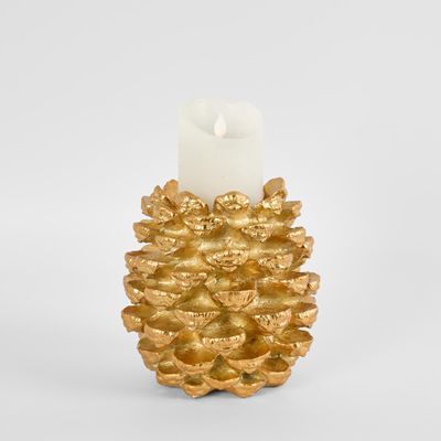 Gold Foil Pinecone Candle Stand Small