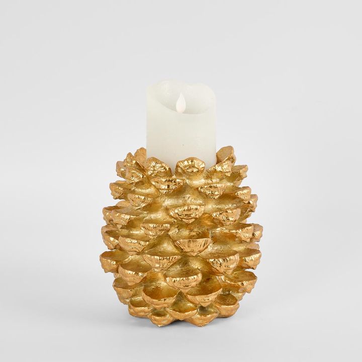 Gold Foil Pinecone Candle Stand Small