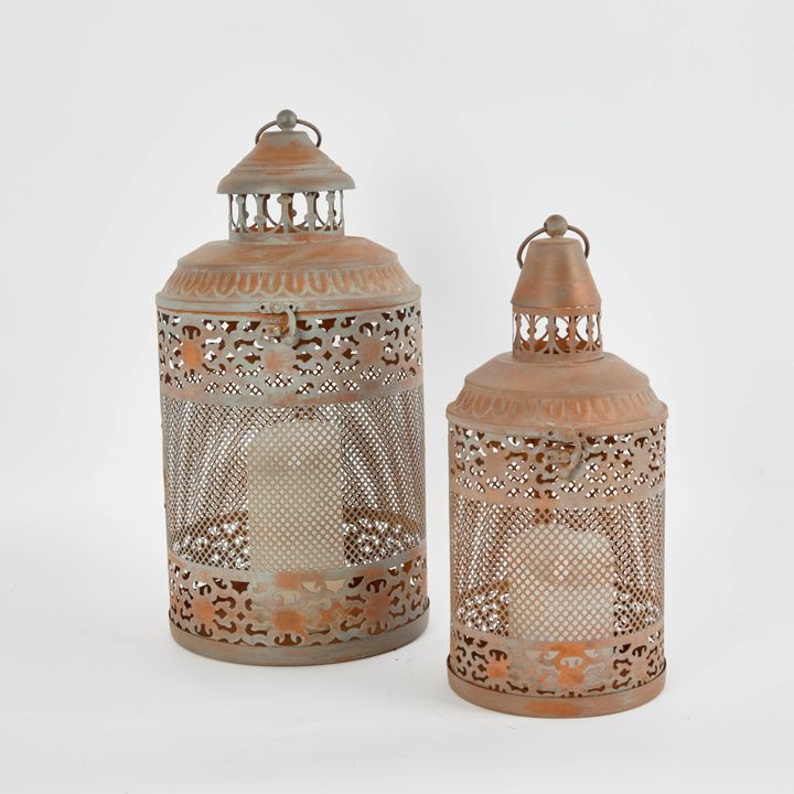 Tarnished Metal Lantern Set of 2