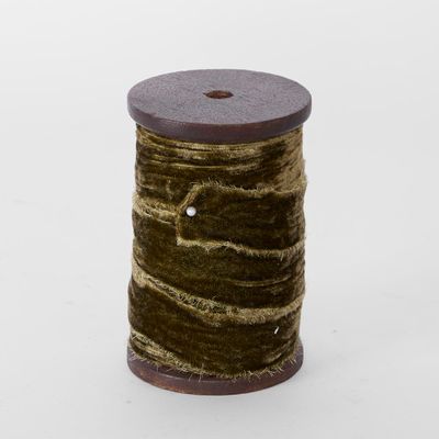 Frayed Velvet Ribbon Olive Green 30mm x 10m