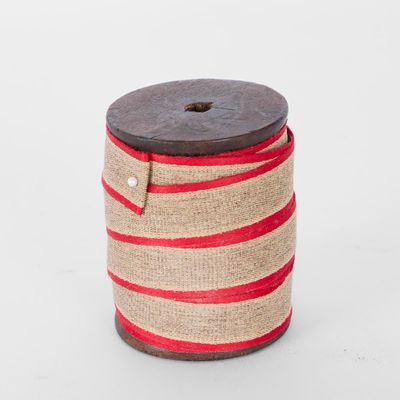 Jute Ribbon Red Trim 25mm x 10m