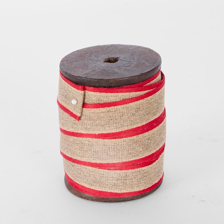 Jute Ribbon Red Trim 25mm x 10m