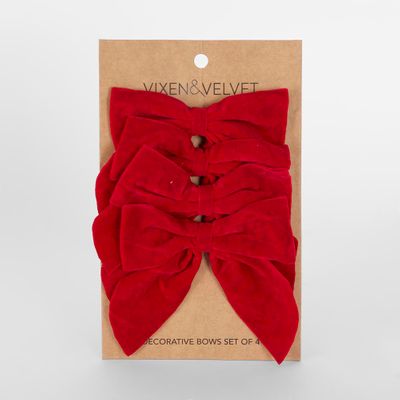 Velvet Bows w Clip Red - Set of 4