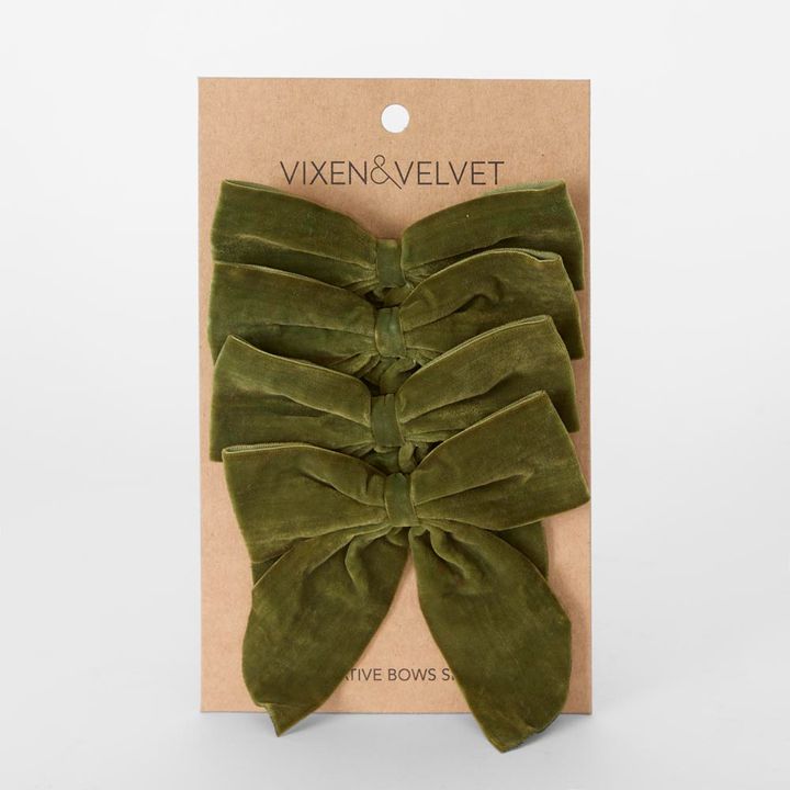 Velvet Bows w Ties Green - Set of 4