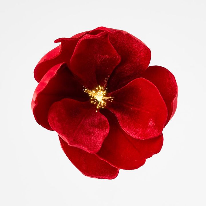 Luxe Velvet Magnolia Clip on w. Light Up Stamen Red