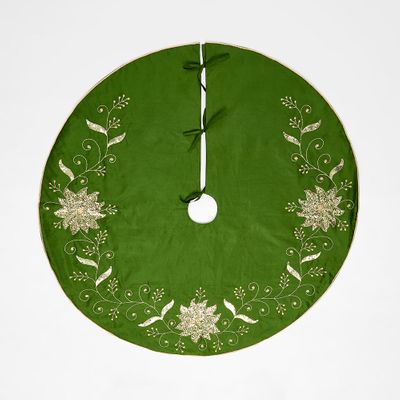 Silk Floral Meander Tree Skirt Green