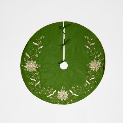 Silk Floral Meander Tree Skirt Green