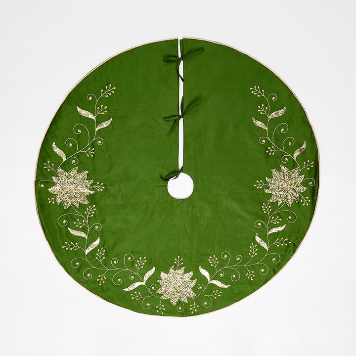 Silk Floral Meander Tree Skirt Green