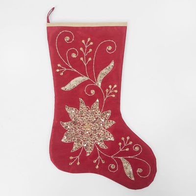 Silk Floral Meander Stocking Red