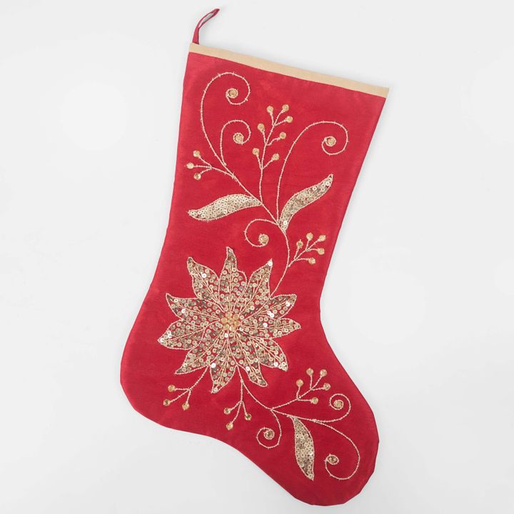 Silk Floral Meander Stocking Red