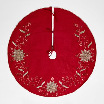 Silk Floral Meander Tree Skirt Red