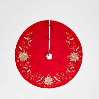 Silk Floral Meander Tree Skirt Red