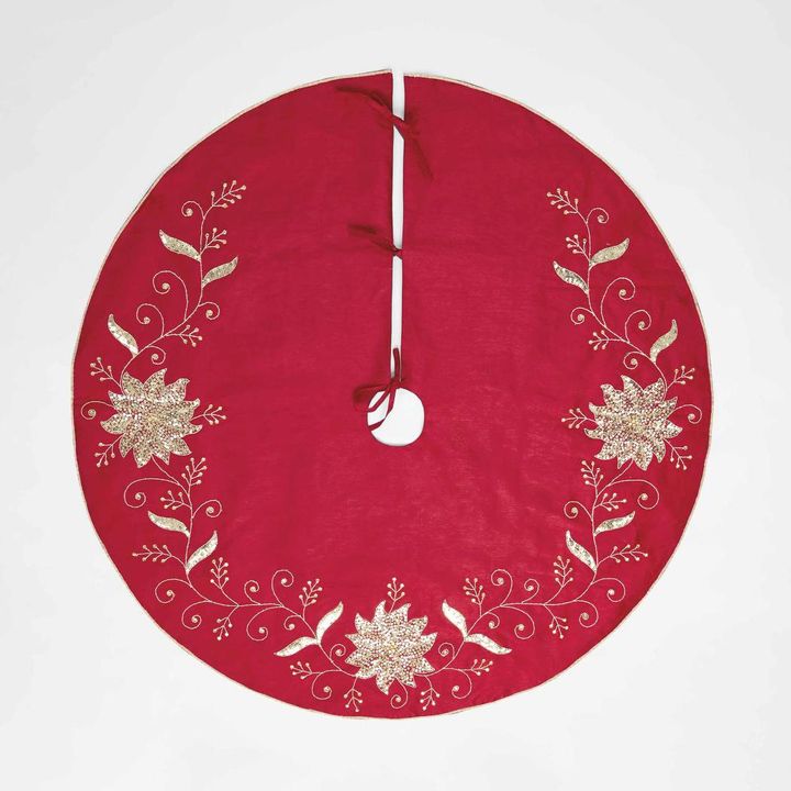 Silk Floral Meander Tree Skirt Red