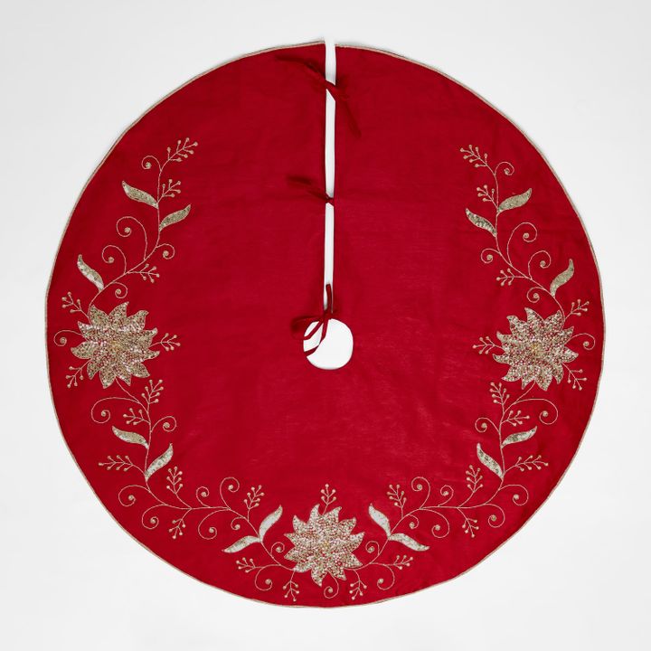 Silk Floral Meander Tree Skirt Red