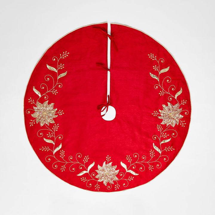 Silk Floral Meander Tree Skirt Red