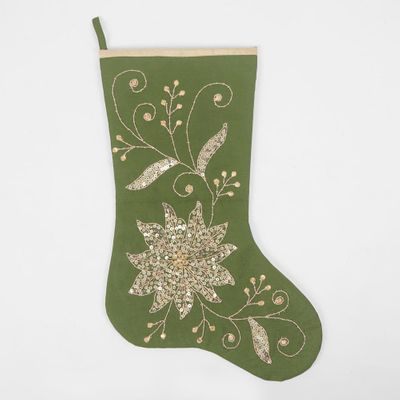 Silk Floral Meander Stocking Green