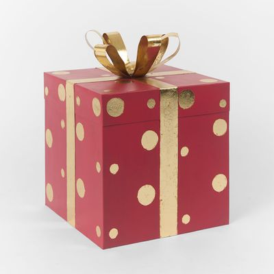 Antique Metal Polka Dot Present - Red & Gold