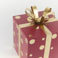 Antique Metal Polka Dot Present - Red & Gold