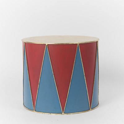 Antique Metal Drum Red & Blue