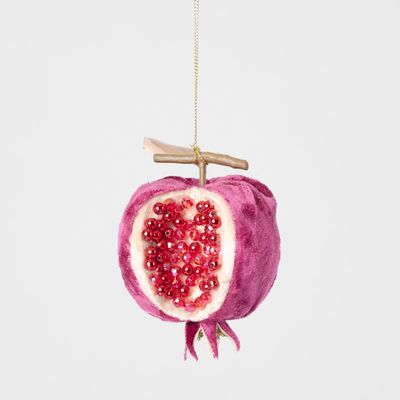 Luxe Beaded Pomegranate Tree Decoration Plum