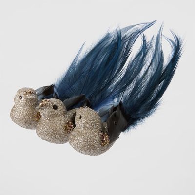 Glinting Clip on Bird Set of 3 Blue