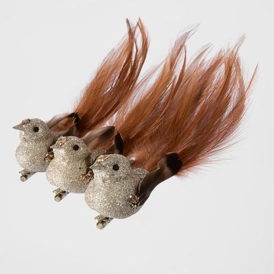 Glinting Clip on Bird Set of 3 Brown