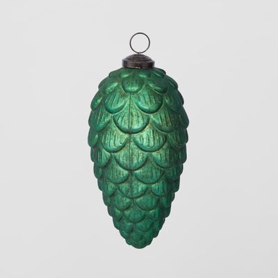 Antiqued Glass Pinecone Decoration Green Large