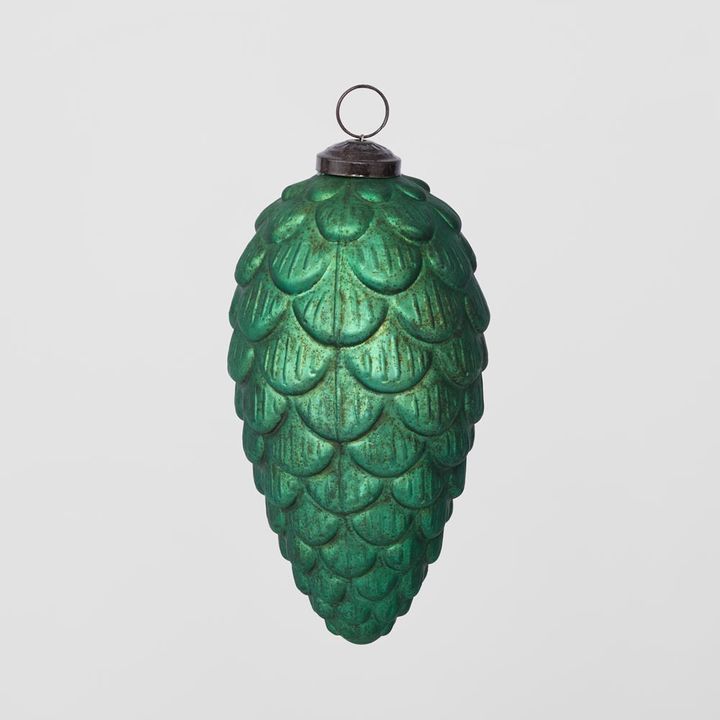 Antiqued Glass Pinecone Decoration Green Large