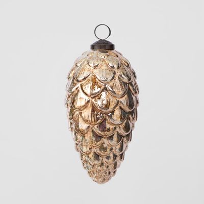 Antiqued Glass Pinecone Decoration Gold Large