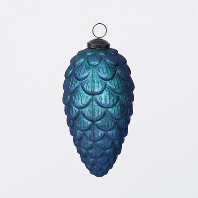 Antiqued Glass Pinecone Decoration Blue Large