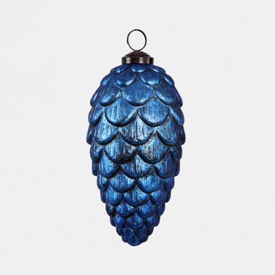 Antiqued Glass Pinecone Decoration Blue Large