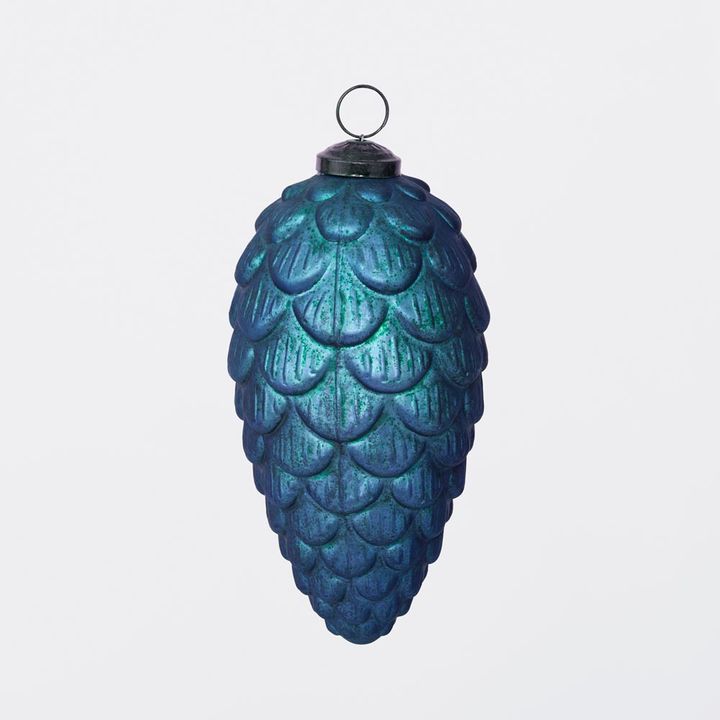 Antiqued Glass Pinecone Decoration Blue Large