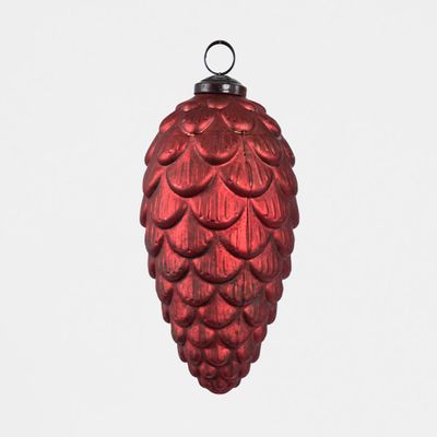 Antiqued Glass Pinecone Decoration Red Large