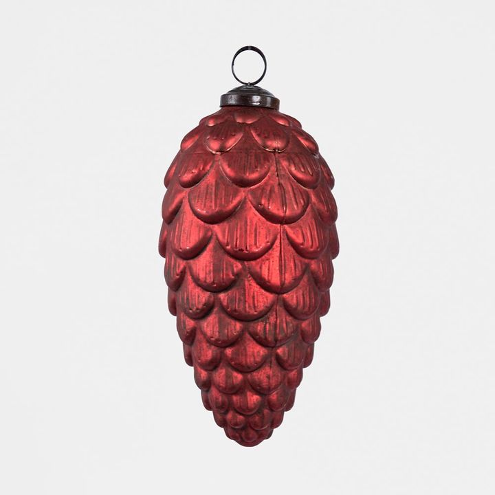 Antiqued Glass Pinecone Decoration Red Large