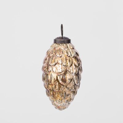 Antiqued Glass Pinecone Decoration Gold Small