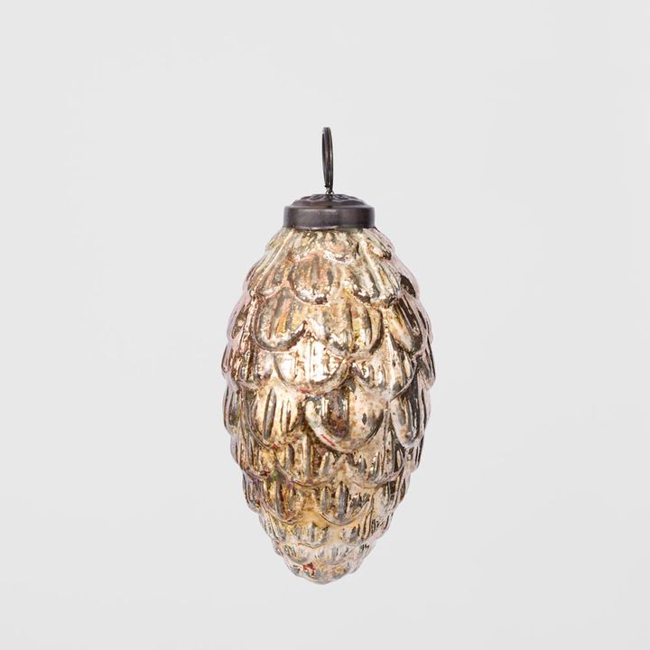 Antiqued Glass Pinecone Decoration Gold Small