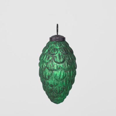 Antiqued Glass Pinecone Decoration Green Small