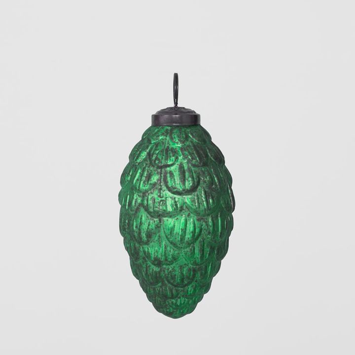 Antiqued Glass Pinecone Decoration Green Small