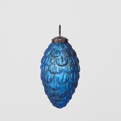 Antiqued Glass Pinecone Decoration Blue Small