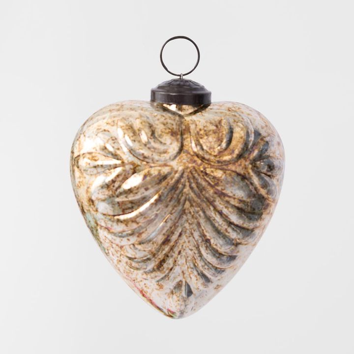 Pattern Heart Glass Decoration Gold