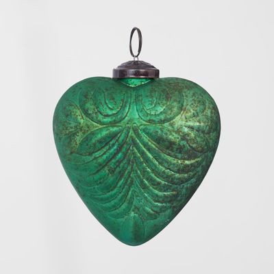 Pattern Heart Glass Decoration Green