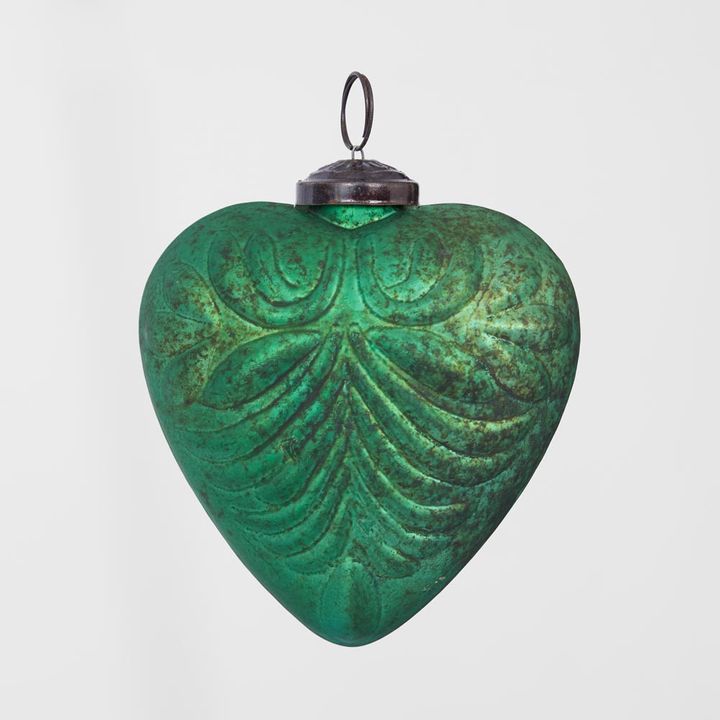 Pattern Heart Glass Decoration Green